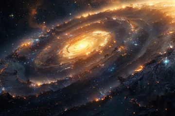 Poster mesmerizing spiral galaxy amidst cosmic clouds and stars in deep space © Belho Med