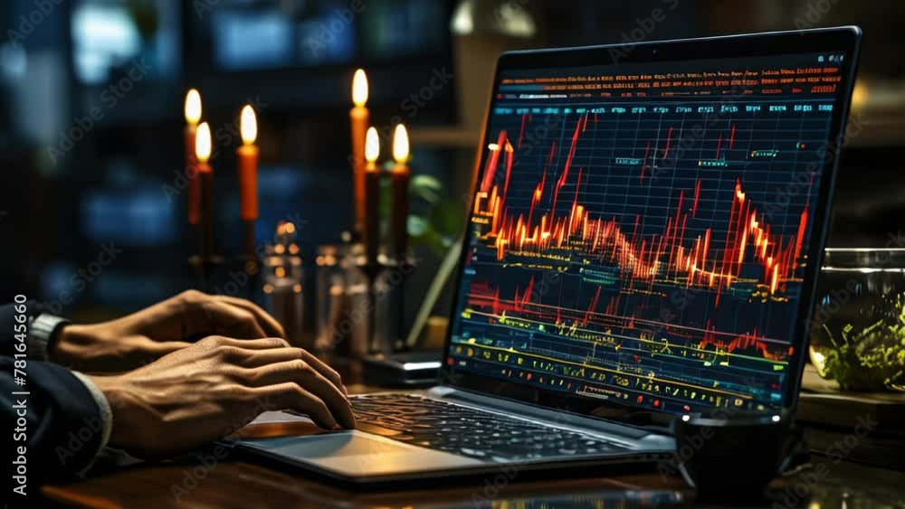 Poster workplace, laptop for business meeting and data analytics and graphs maps and charts in a large mode