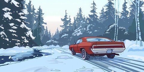 muscle car illustration, motors, roadtrips, ai image of cars