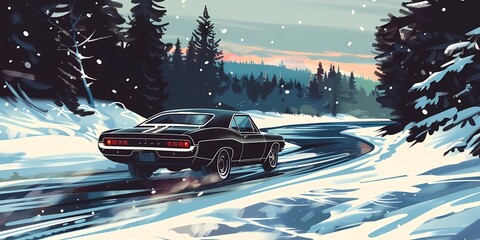 muscle car illustration, motors, roadtrips, ai image of cars