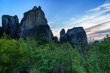 Fototapeta na wymiar The Meteora is a rock formation in northwestern Greece, hosting one of the largest and most precipitously built complexes of Eastern Orthodox monasteries, second in importance only to Mount Athos.