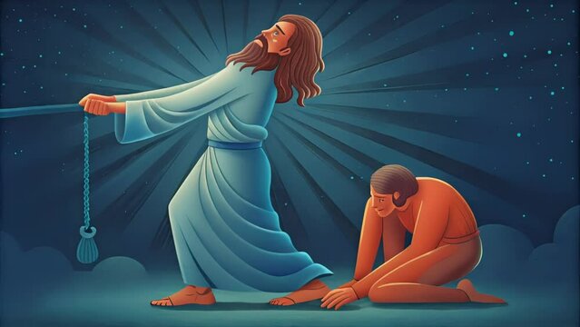The broken yoke A visualization of Jesus breaking a large heavy yoke off a persons neck. The person representing someone who was once possessed