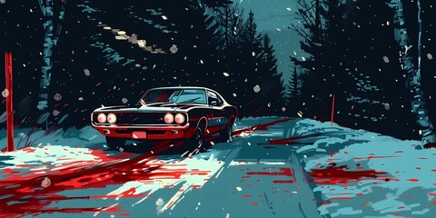 muscle car illustration, motors, roadtrips, ai image of cars