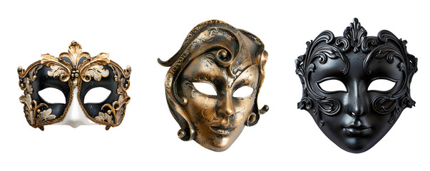 Opera and Carnival Mask Set, Isolated on Transparent Background, PNG - obrazy, fototapety, plakaty