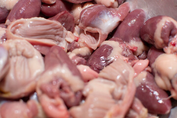 Close up view of a chicken hearts	