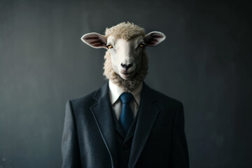 Manager in suit and tie with sheep head - symbol of conformity and passivity - 781647444
