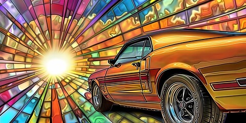 muscle car illustration, motors, roadtrips, ai image of cars