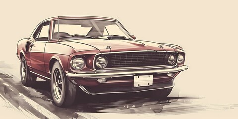 muscle car illustration, motors, roadtrips, ai image of cars