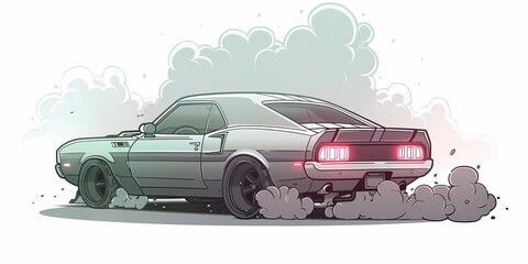 muscle car illustration, motors, roadtrips, ai image of cars