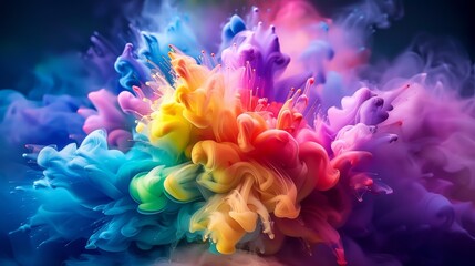 Obraz premium A colorful cloud of paint is floating in the air, AI