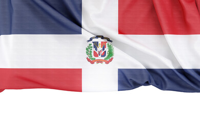 Flag of Dominican Republic isolated on white background with copy space below. 3D rendering - 781648297