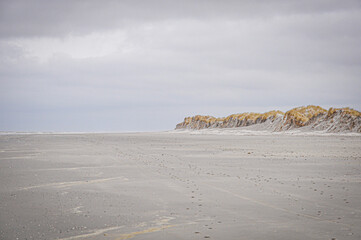 Schiermonnikoog ,The Netherlands.Island in the Waddenzee. Emptiness, dunes ,beach,clouds and sea 