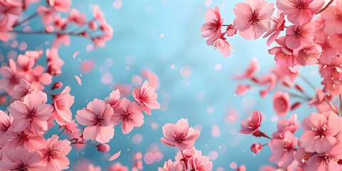 Fototapeta premium Easter card with sakura flowers and spring banner, suitable for Woman's Day, Mother's Day, birthdays, and anniversaries.