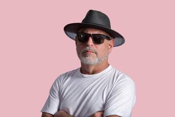 portrait adult man bald white beard face expression happy thoughtful male model gentleman in casual clothes image