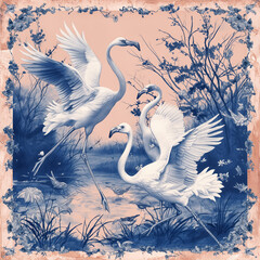 Illustration with white flamingos