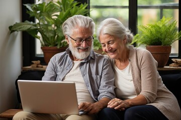 Senior Couple Enjoying Time Together with a Laptop