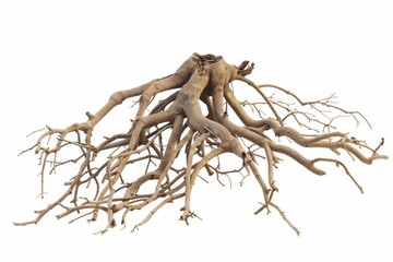 Isolated Tree Roots on White Background, Nature Biology Concept Photo for Education or Conservation