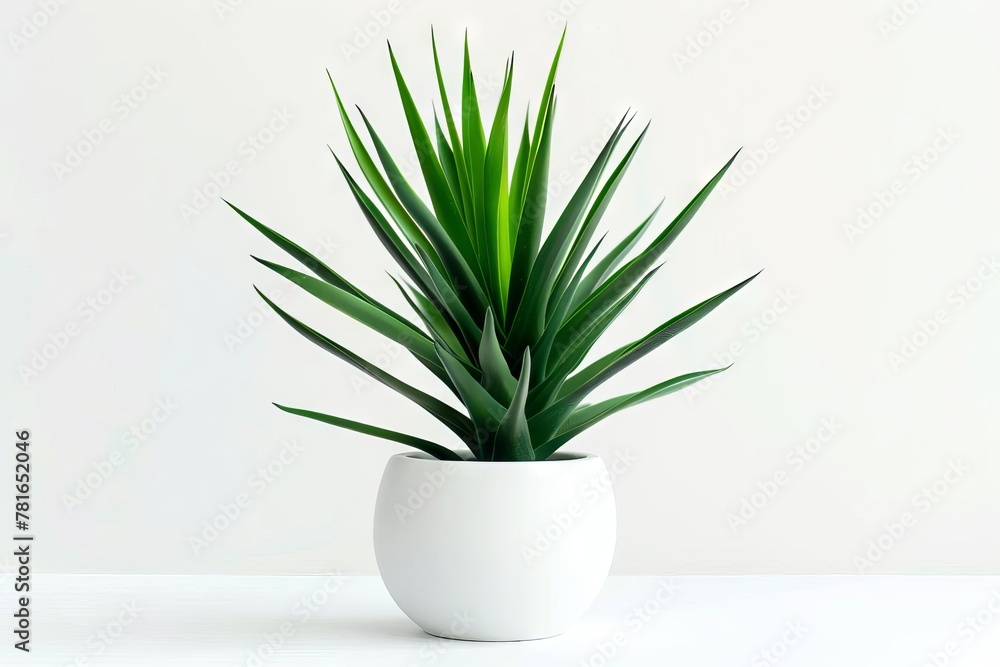 Wall mural Modern Yucca Plant in White Ceramic Pot, Minimalist Indoor Greenery Isolated on White