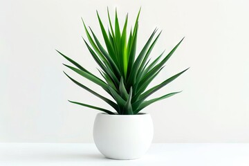Modern Yucca Plant in White Ceramic Pot, Minimalist Indoor Greenery Isolated on White