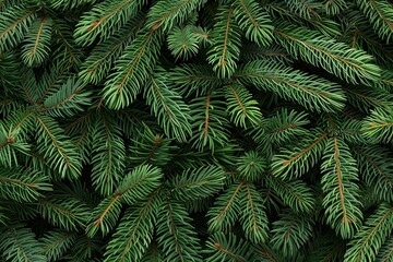 Seamless pattern of green fir tree branches, Christmas holiday background texture without decorations