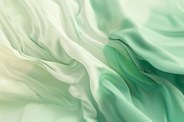 Flowing green and white silk fabric with delicate folds and subtle texture