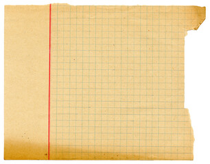 Alter Zettel Notizzettel - karriert, roter Rand und Kästchen vergilbt - Stück aus einem alten...