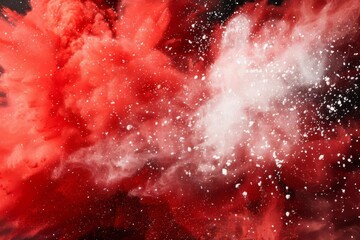 Dynamic Red and White Powder Explosion, Colorful Dust Particles Bursting and Scattering