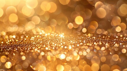 Close-up of golden glitter sparkling in soft light, soft tones, fine details, high resolution, high detail, 32K Ultra HD, copyspace - obrazy, fototapety, plakaty
