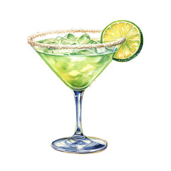 Watercolor of a margarita with lime and salted rim