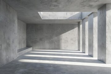 Empty studio room with gray concrete wall and floor, 3D rendering for product display or presentation