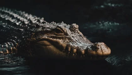 Wandaufkleber close up of a golden crocodile swims in the water © Makayla