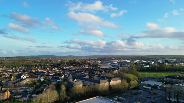 High Angle View of Central Leighton Buzzard Town of England UK.