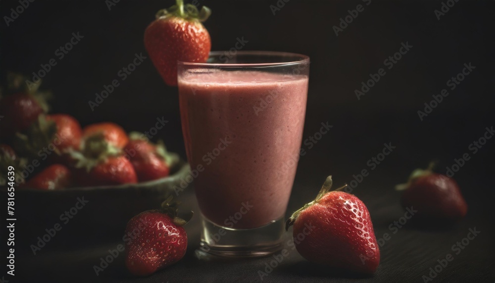 Wall mural a glass of strawberry smoothie next to some strawberries generative ai