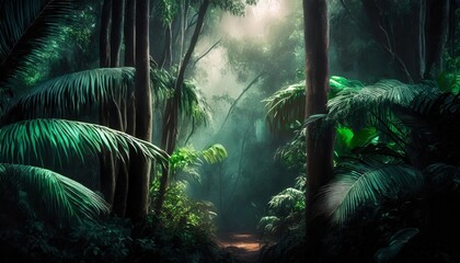modern art tropical forest banner background wallpaper digital illustration concept art illustration