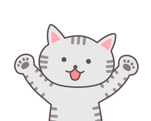 笑顔で両手を上げる猫