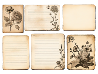 set of vintage painted papers botanical elements