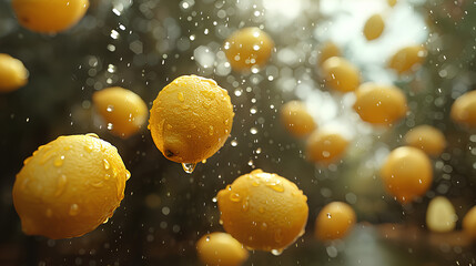 
lemons floating in the air, levitation - obrazy, fototapety, plakaty
