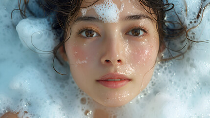 beautiful young asian lady in bathtub full of water