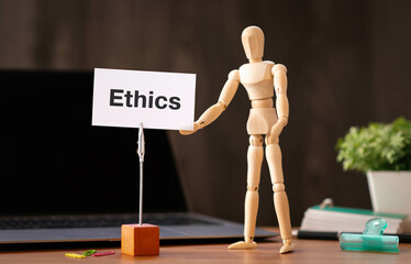 There is word card with the word Ethics. It is as an eye-catching image.