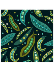 Seamless pattern of green peas. Trendy vegan food background for fabric, paper. Suitable for illustration of healthy food, recipes, local farm.