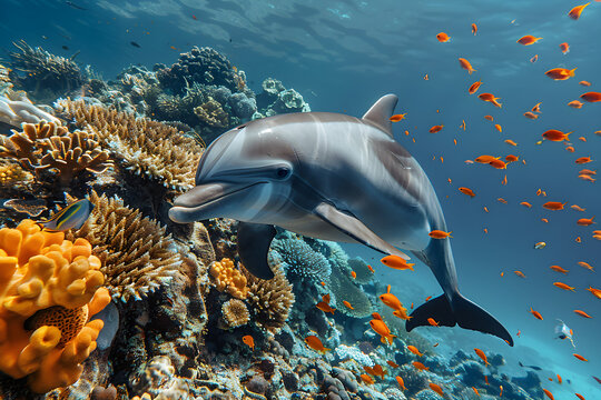 Celebrate World Oceans Day with a stunning image of a bottlenose dolphin swimming among colorful coral reefs in Egypt's Red Sea.