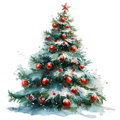 Decorated Christmas Tree Watercolor Style