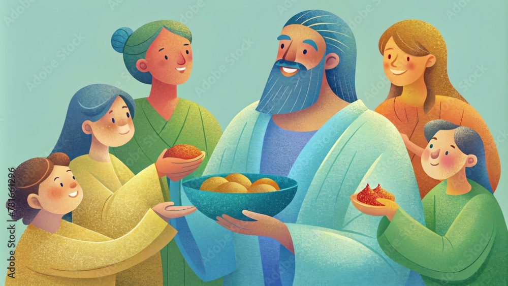 Poster sharing and generosity as the disciples shared the small amount of food they had with jesus he multi