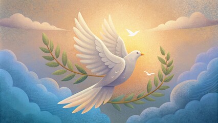 As the dove soars through the sky with the olive branch it serves as a reminder that Gods promises are always within reach and that hope is - obrazy, fototapety, plakaty