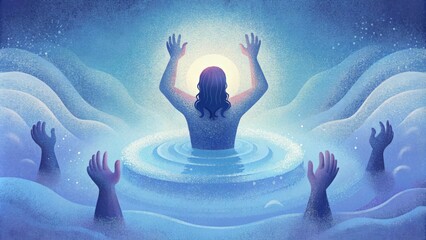 Baptism is like a birth where the person being baptized is born again in the Spirit and becomes a new creation in Christ. This process involves - obrazy, fototapety, plakaty
