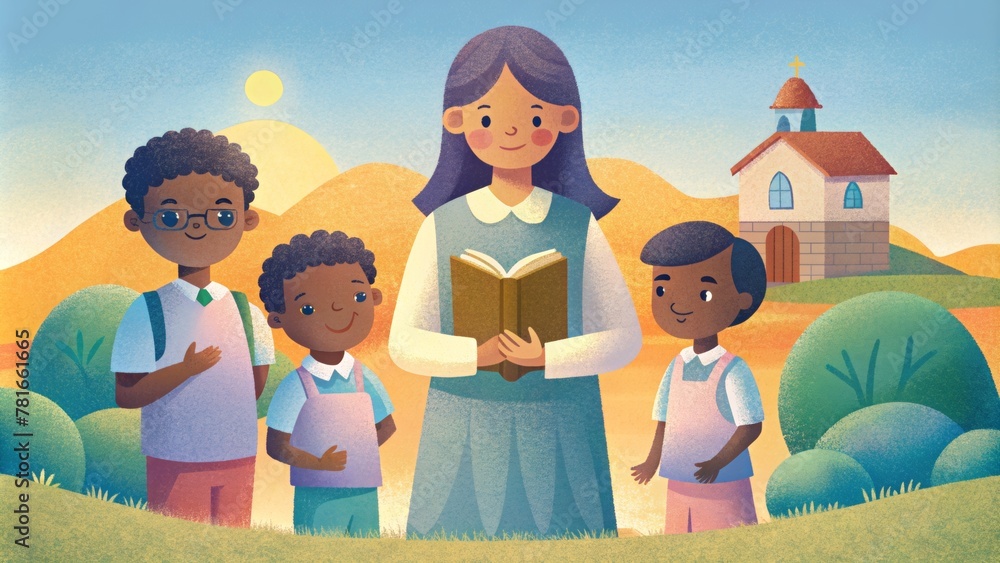 Poster a christian organization partnering with a local school in a developing country providing resources 