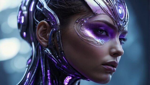 Beautiful female cyborg fashion close-up