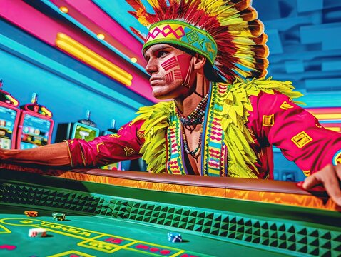An Apache warrior quietly dominates at the craps table, his silent intensity unnerving his opponents 