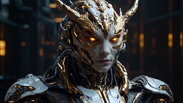 Regal humanoid cyborg dragon prince