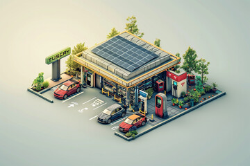 Isometric view of electric car charging station.